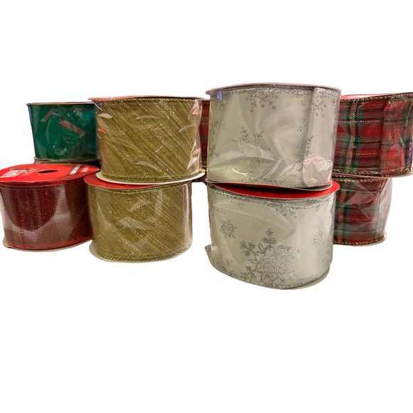 Bundle 13 Christmas Holiday Fabric Ribbons 25ft each - Picture 3 of 16
